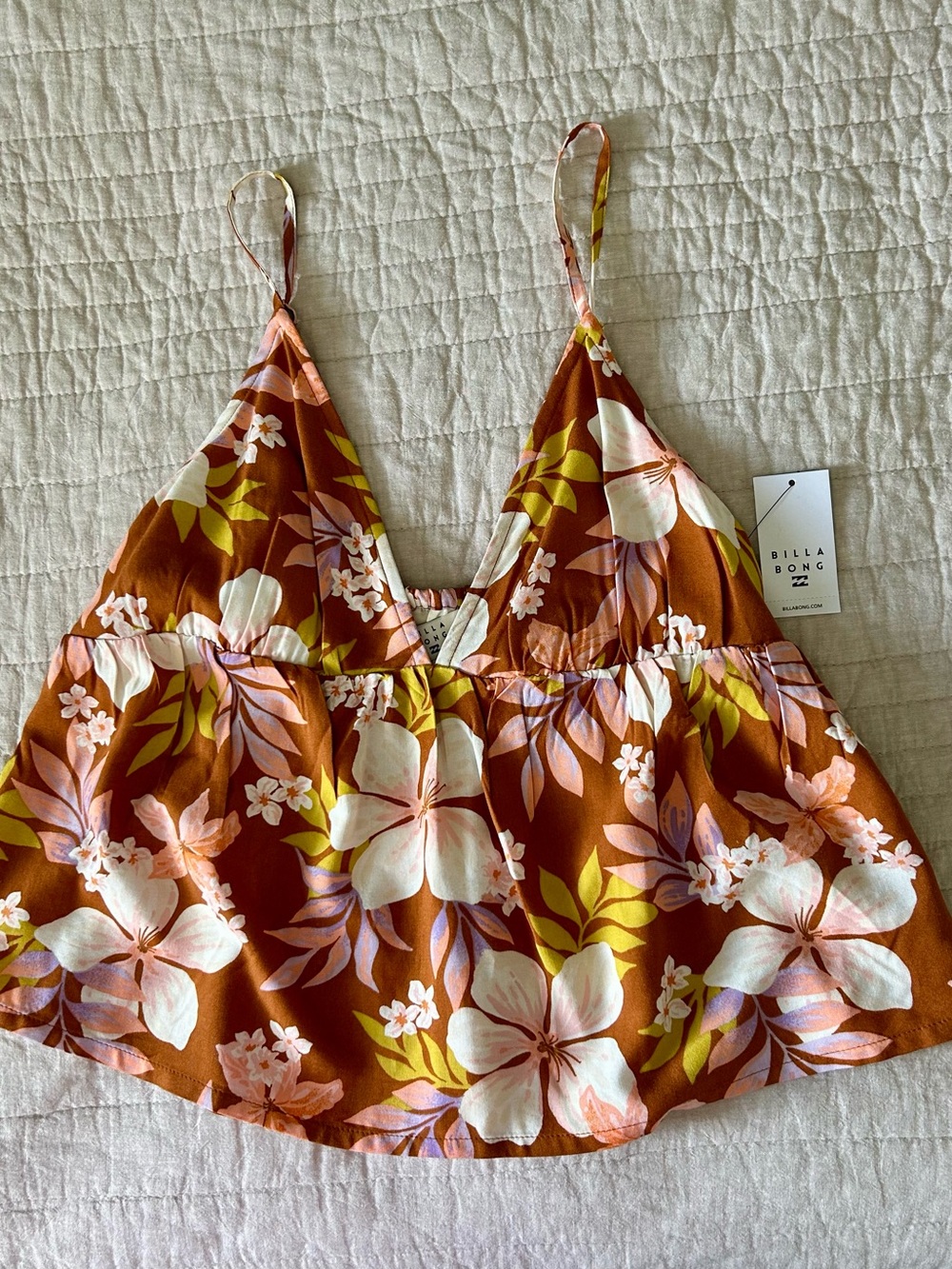 Billabong Rust Floral V-Neck Spaghetti Strap Cami